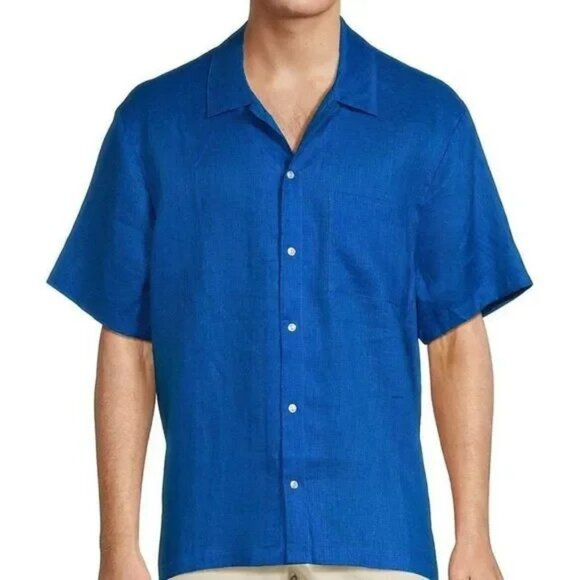 Solid & Striped Men Cabana 100% Linen Shirt Blue Sz XL NWT Summer Resort Wear - Picture 1 of 14